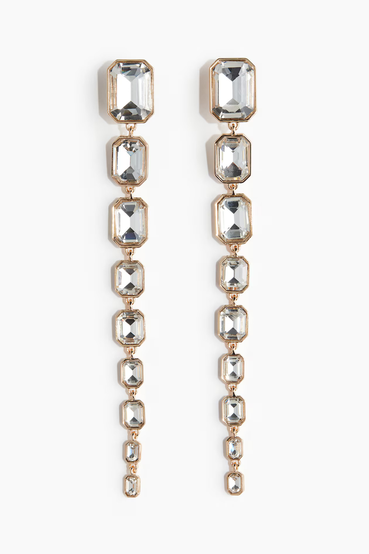 Long rhinestone earrings - Gold-coloured/Transparent - Ladies | H&M GB | H&M (UK, MY, IN, SG, PH, TW, HK)