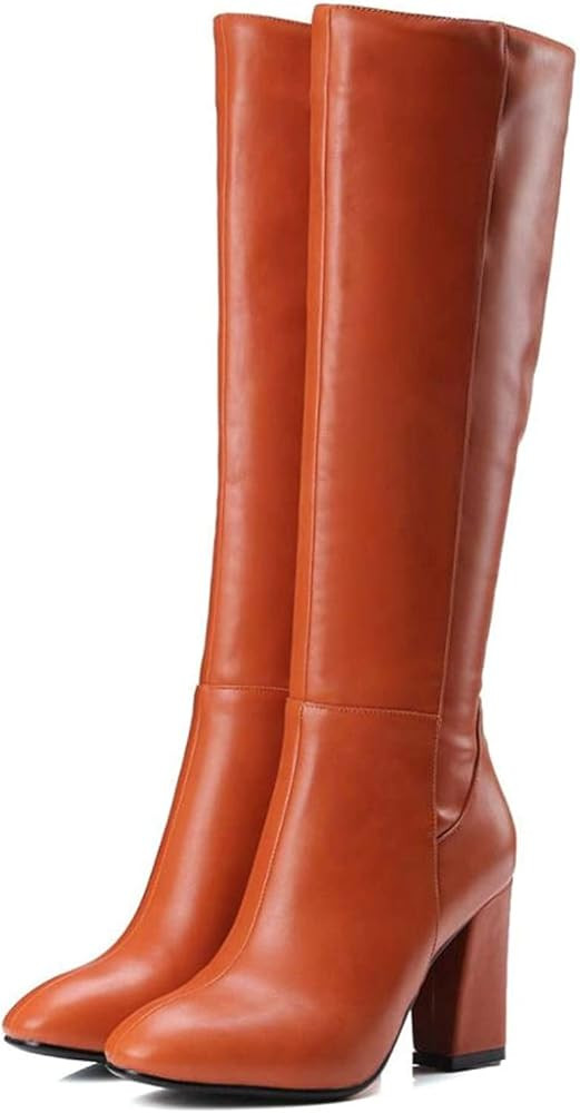 Women's Sexy Elegant Knee High Boots Winter PU Leather Evening Bridal Boots Side Zipper Casual Sq... | Amazon (US)