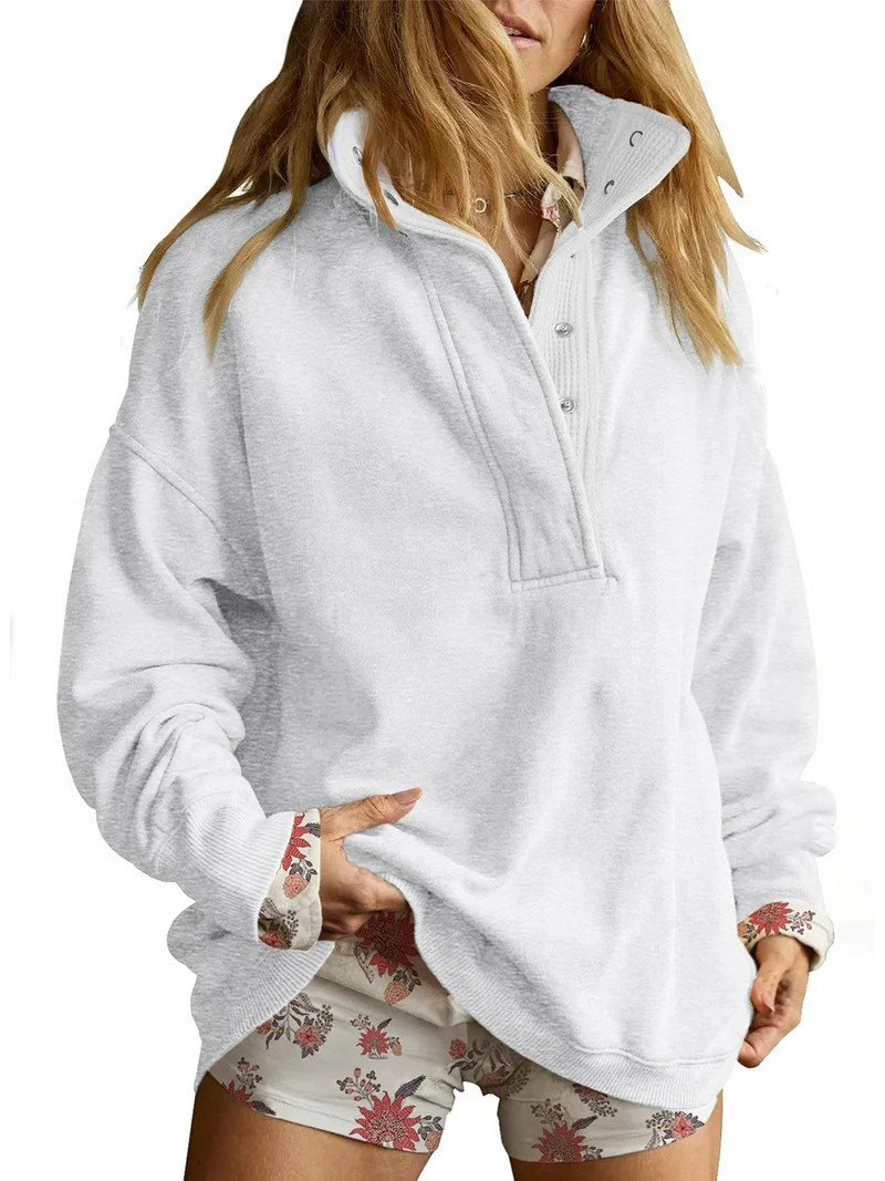 SHEWIN Sweatshirt for Women Oversized Casual Long Sleeve Quarter Button Henley Neck Pullover Tops... | Walmart (US)