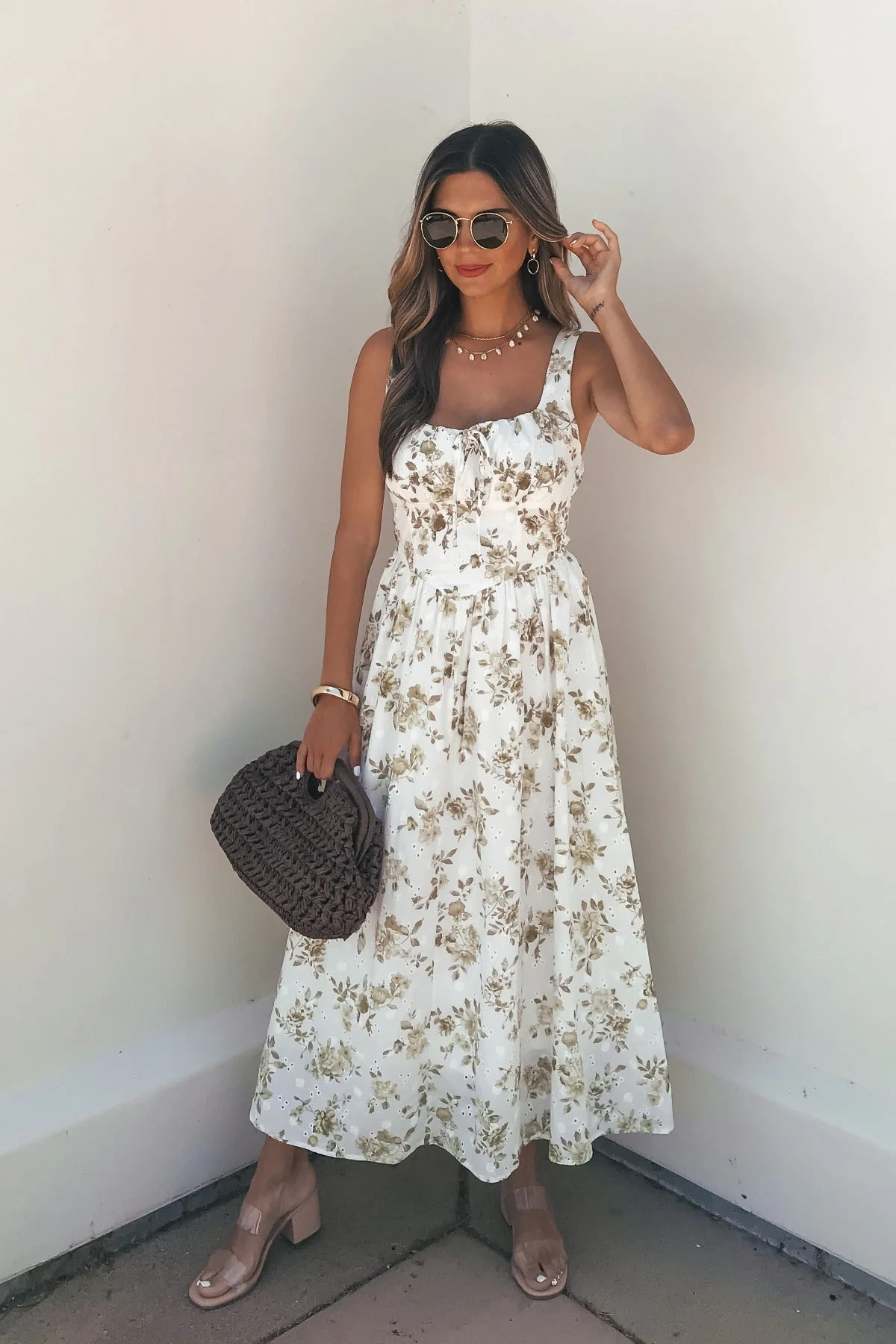 Women's Jen Floral Corset Midi Dress - Cream | Magnolia Boutique