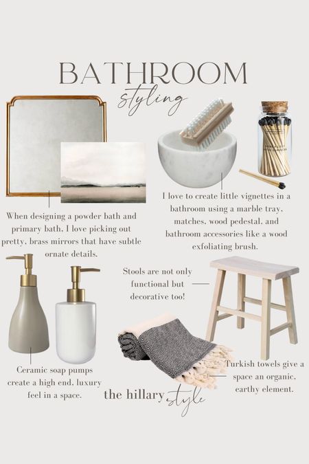 Bathroom styling! 

Mirror. Art. Bowl. Brush. Matches. Soap pumps. Towel. Stool. Bathroom decor. Primary bathroom. 

#LTKstyletip #LTKhome #LTKsalealert