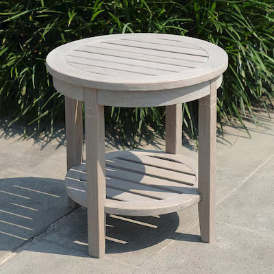 Cambridge Casual Heaton Weathered Gray Teak Wood Round Outdoor End Table 18-in W x 18-in L | Lowe's