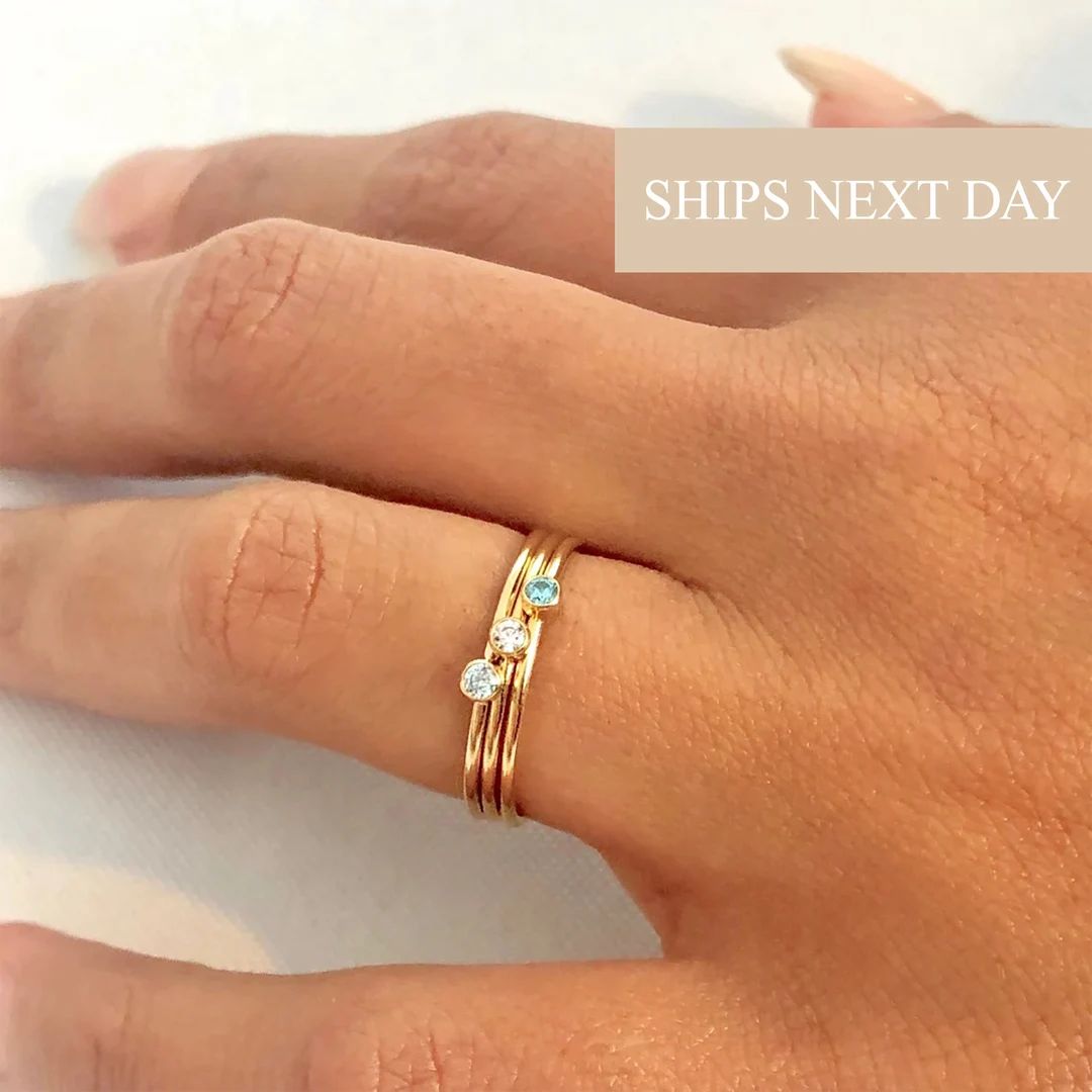 Birthstone Ring Gold, Birthstone Ring for Mom, Gift for Mom, Stacking Ring , Tiny Birthstone Ring... | Etsy (US)