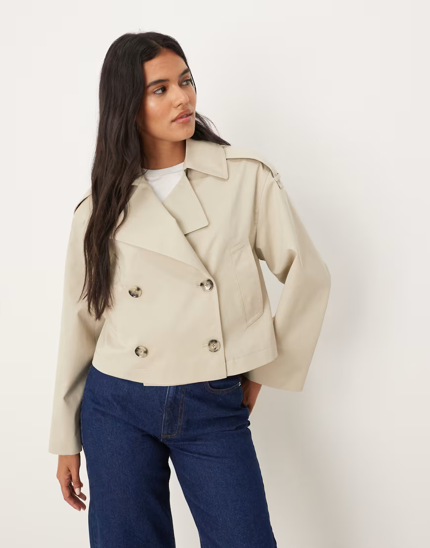 Mango cotton mix cropped trench coat in beige-Neutral | ASOS (Global)