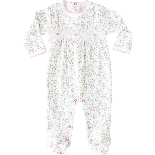Pineapple Sunshine | Pink Arabella Smocked Footie (Multicolor, Size 9-12M) | Maisonette | Maisonette