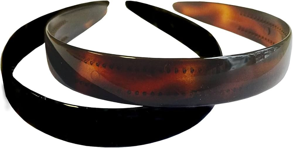 Parcelona French Wide 3/4" Shell Brown and Black Celluloid Set of 2 Headbands for Women | Amazon (US)