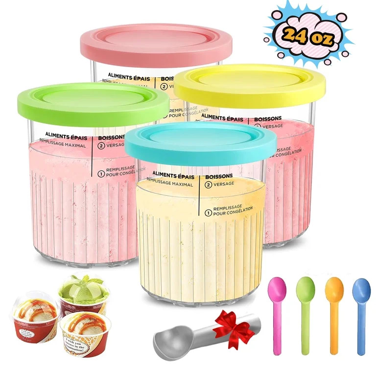 4pcs Ice Cream Containers with Lid Leakproof 24oz,Compatible with Ninja Creami NC501 NC500  Delux... | Walmart (US)