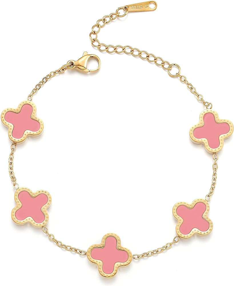 18K Gold Plated Clover Lucky Bracelet for Women Four leaf Bracelets Cute Colorful Bracelets Jewel... | Amazon (US)