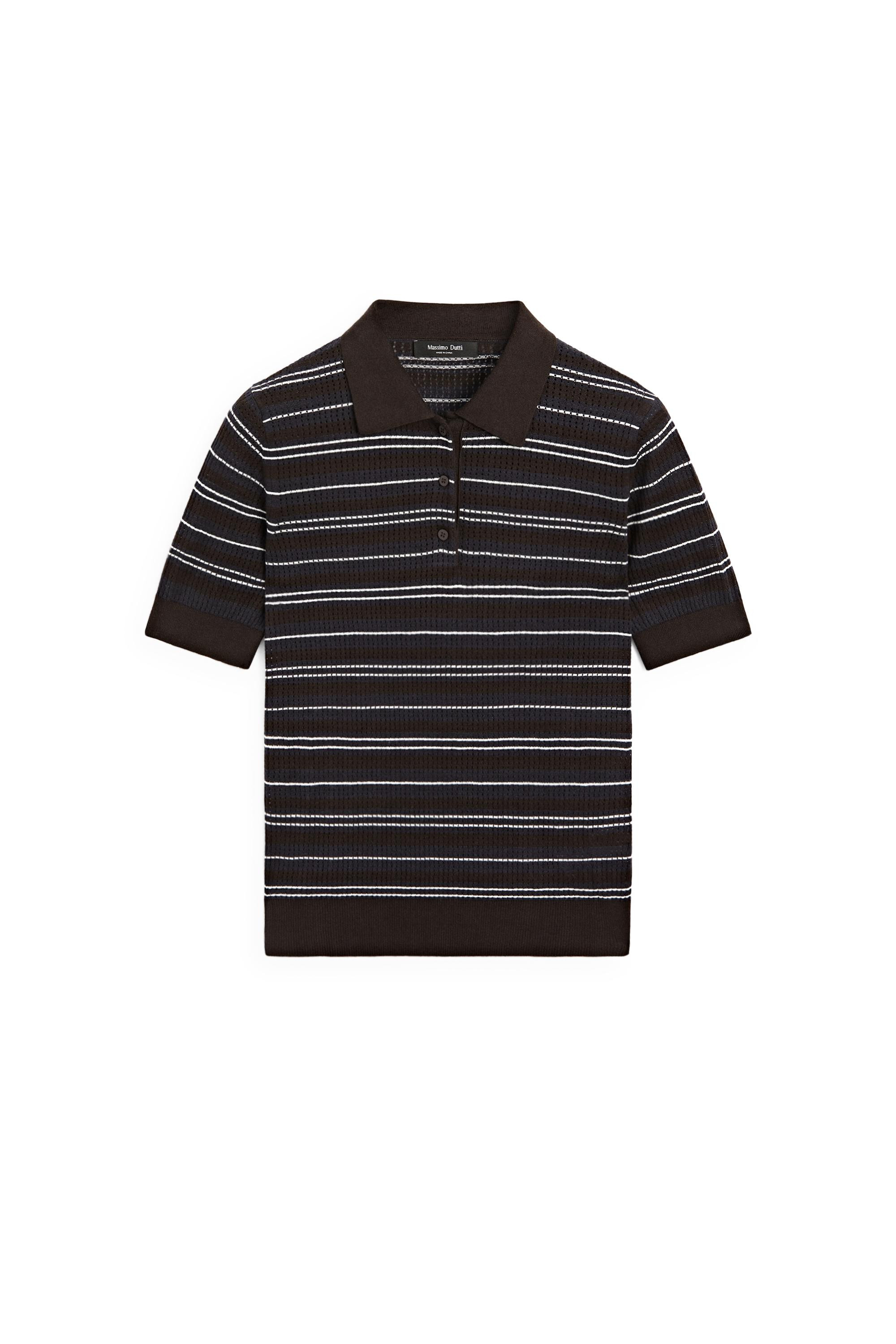 Cotton-blend striped open-knit polo shirt - BLUE | Massimo Dutti US