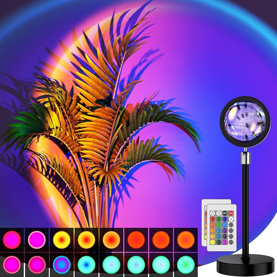 Sunset Lamp Projection Led Lights with Remote, 16 Colors Night Light 360° Rotation Rainbow 4 Mod... | Amazon (US)
