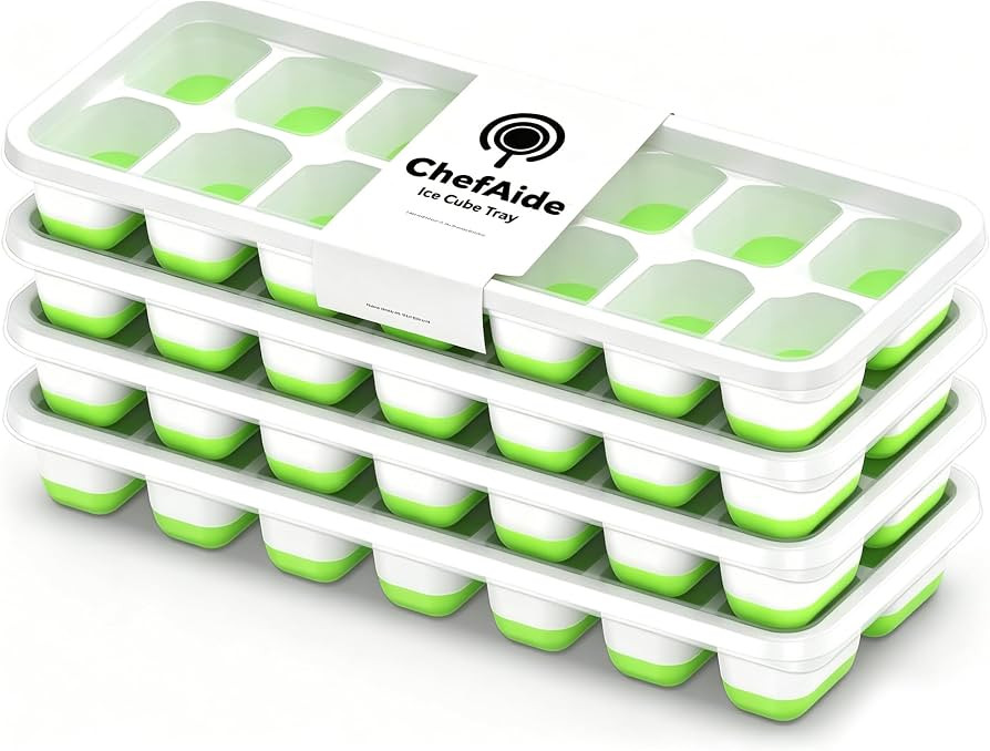 ChefAide 4\u2011Pack Ice Cube Trays with Lids, 56\u2011Cube Total Stackable Freezer Ice Trays, Du... | Amazon (US)