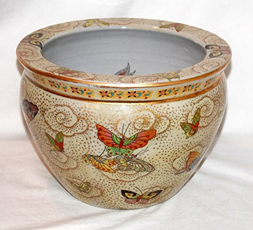 New 8" Oriental Colorful Butterfly Butterflies Themed Fish Bowl Jardiniere Planter Plant Pot | Amazon (US)