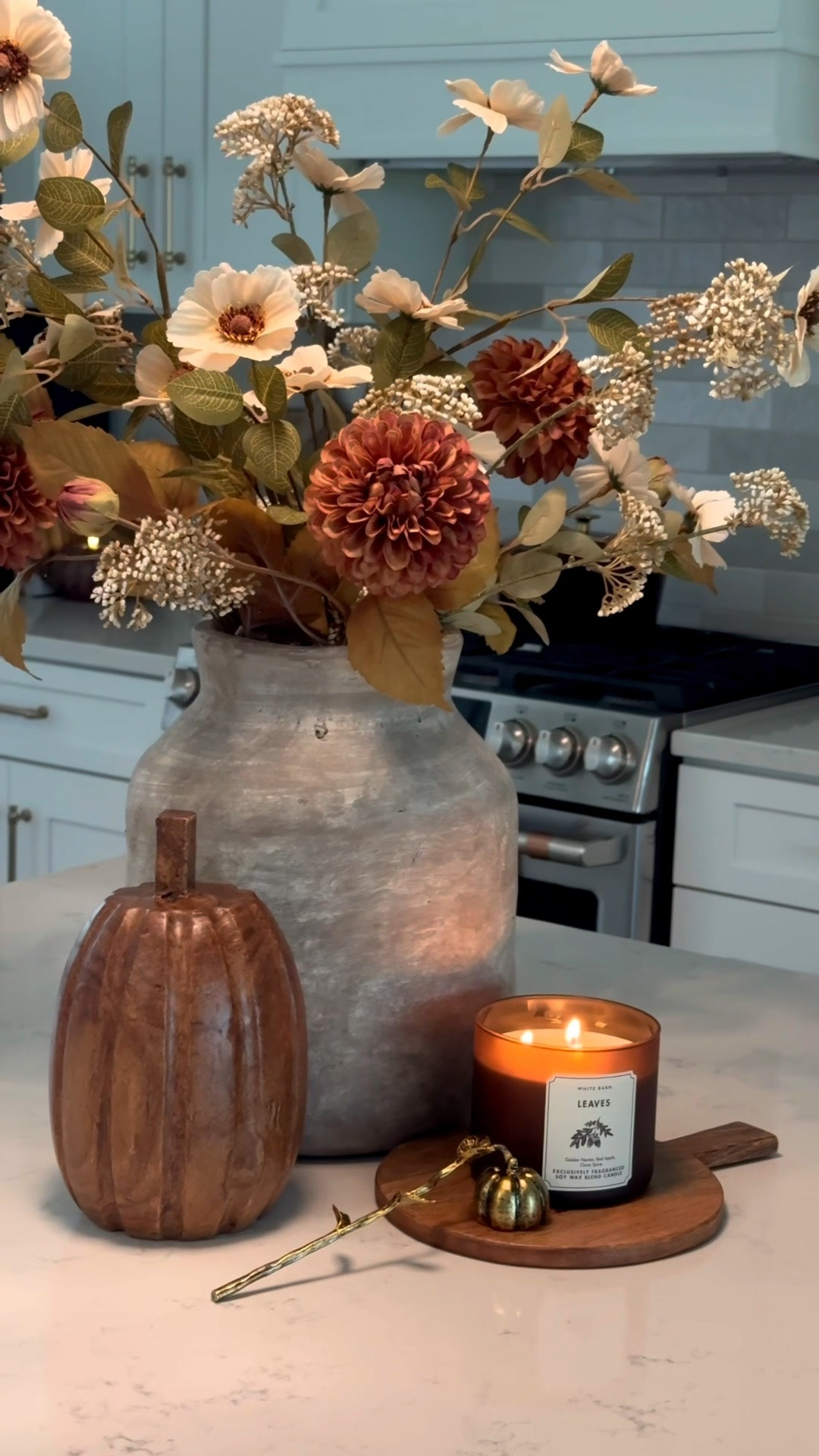 A cozy and simple kitchen island styling idea 🤎 I wanted this arrangement to be the focal point, so I kept everything else simple with just a candle and a wooden pumpkin. Sometimes a few thoughtful touches are all you need for a cozy seasonal moment. 🍂

Comment KITCHEN and I’ll message you the links!

#falldecor #fallkitchen #kitchenislanddecor #cozyhome #homeinspo

#LTKHome #LTKSeasonal