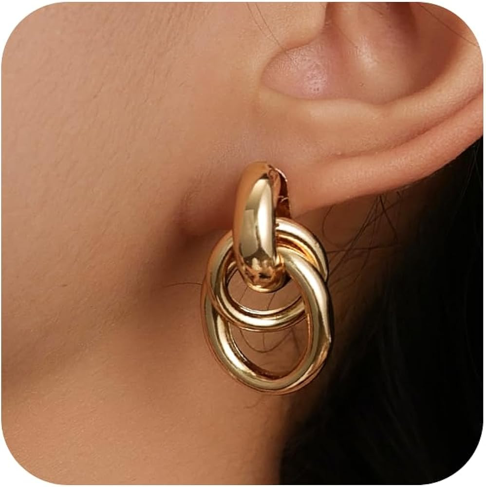 Evabelle 14K Gold Plated Earrings for Women Trendy Knot Geometric Drop Dangle Stud Earrings | Amazon (US)