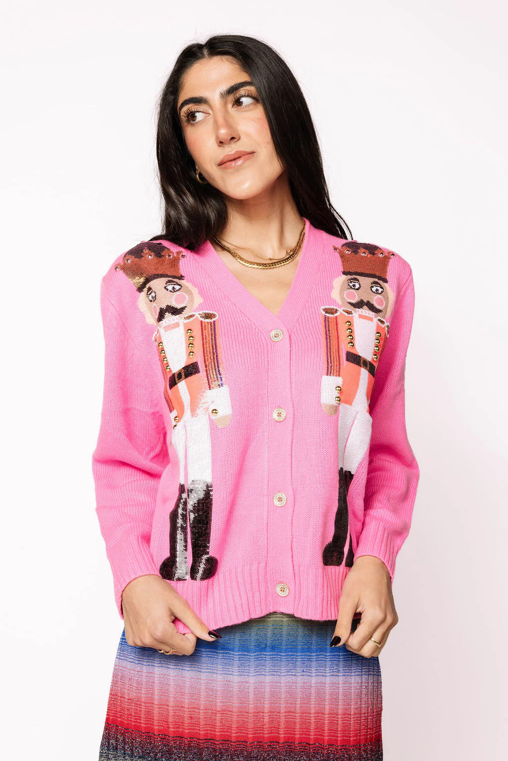 Neon Pink Fair Skin Nutcracker Cardigan | Queen of Sparkles
