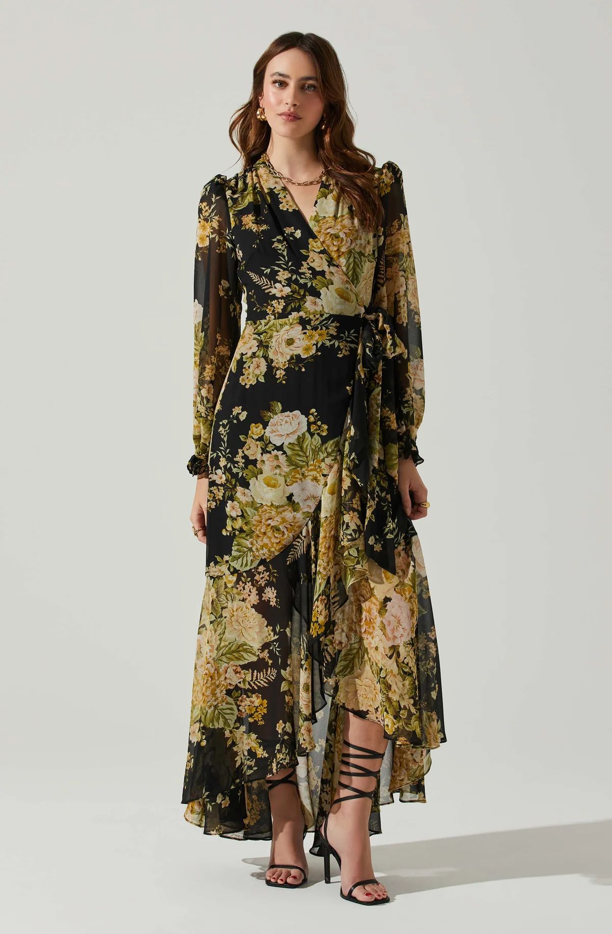 Kamila Long Sleeve Floral Wrap Maxi Dress | ASTR The Label (US)