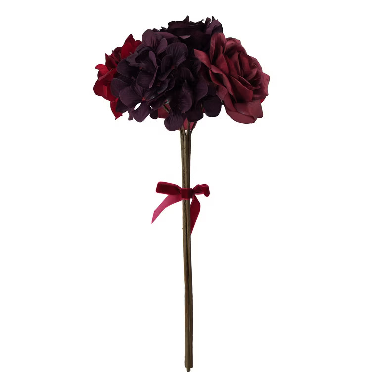 Red Hydrangea and Rose Decorative Christmas Picks, 17", 6 Count, by Holiday Time | Walmart (US)