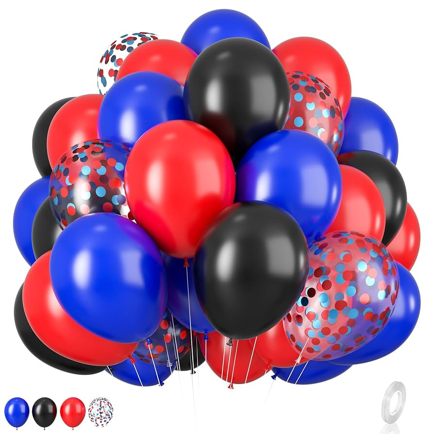 Red Blue Black Balloon Set, 12 Inch Matte Red Black and Royal Blue Latex Balloon with Red Blue Co... | Amazon (US)
