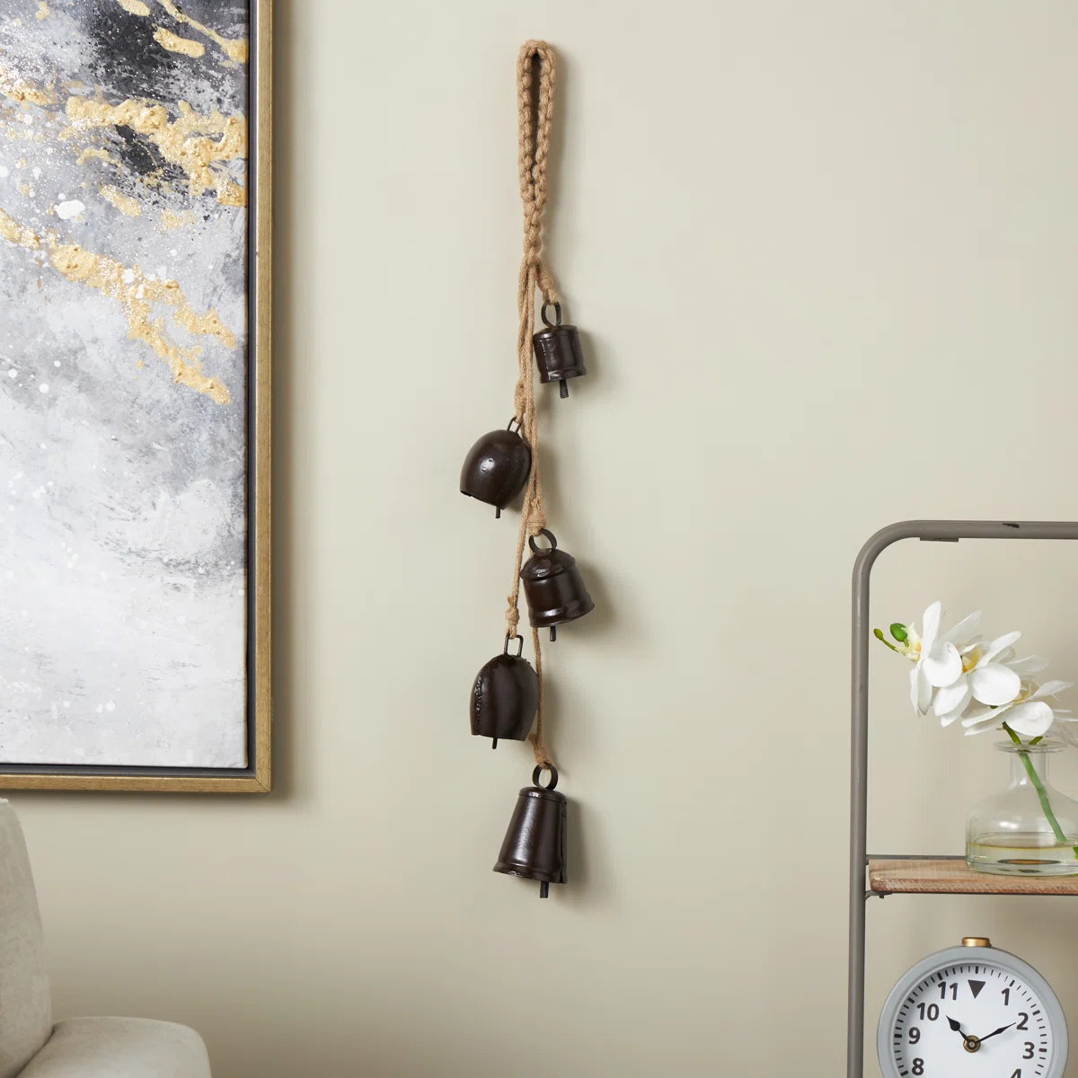 Cole And Grey Metal Cluster Indoor Outdoor Decorative Bells With Jute Hanging Rope | Wayfair North America