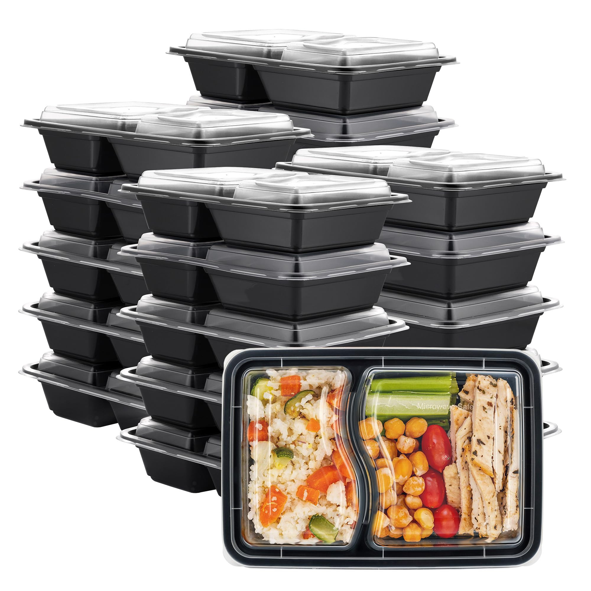 GUSTO [28 oz - 50 Count 2-Compartment Meal Prep Containers with Lids – Reusable, Microwaveable,... | Amazon (US)