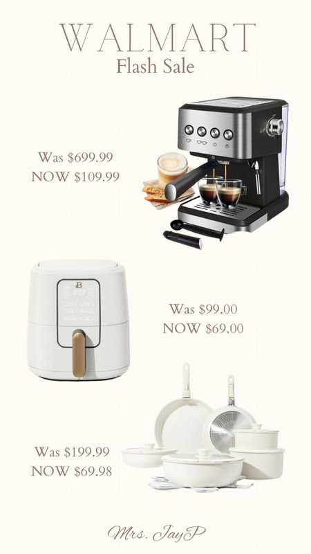 Walmart Flash deals!
White & Gold air fryer. Cappuccino, Espresso, Coffee maker.  Erma of cooking set. 

#LTKsalealert #LTKhome