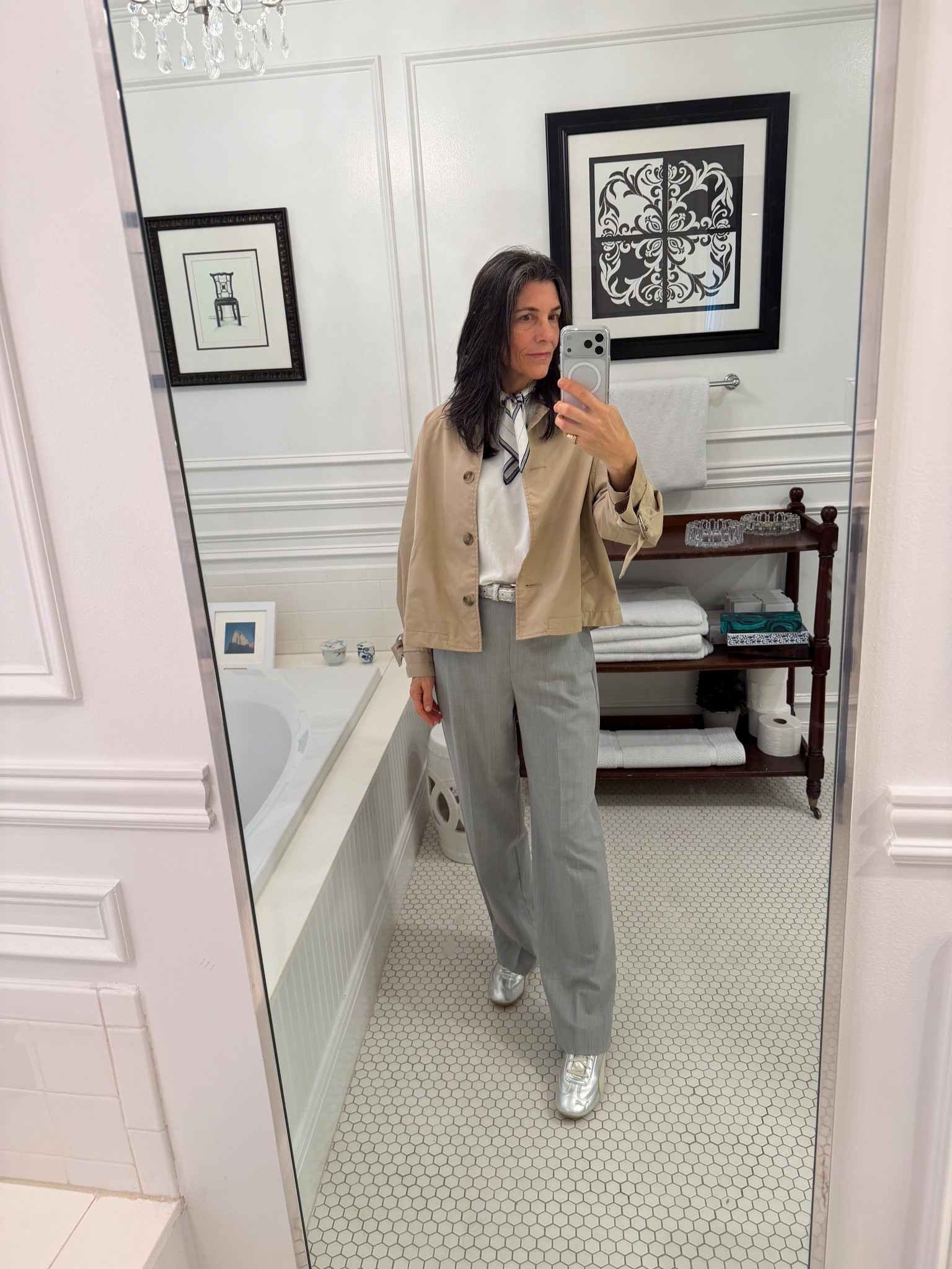 Grey, white and khaki