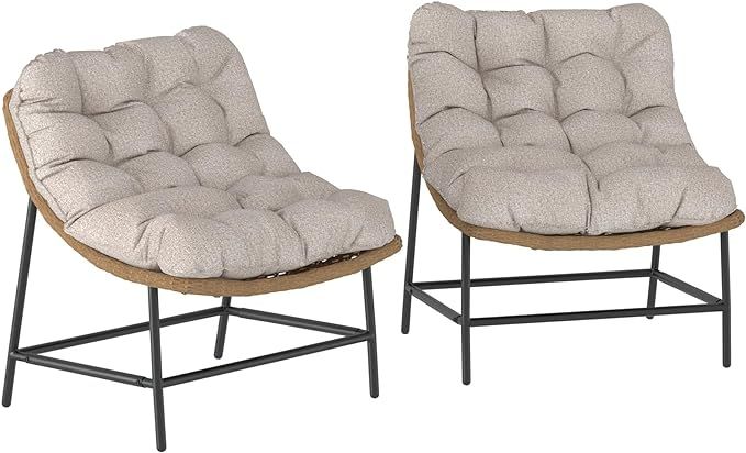 Walker Edison Estrella Modern 2 Piece Rattan Scoop Chair Set, Set of 2, Natural | Amazon (US)
