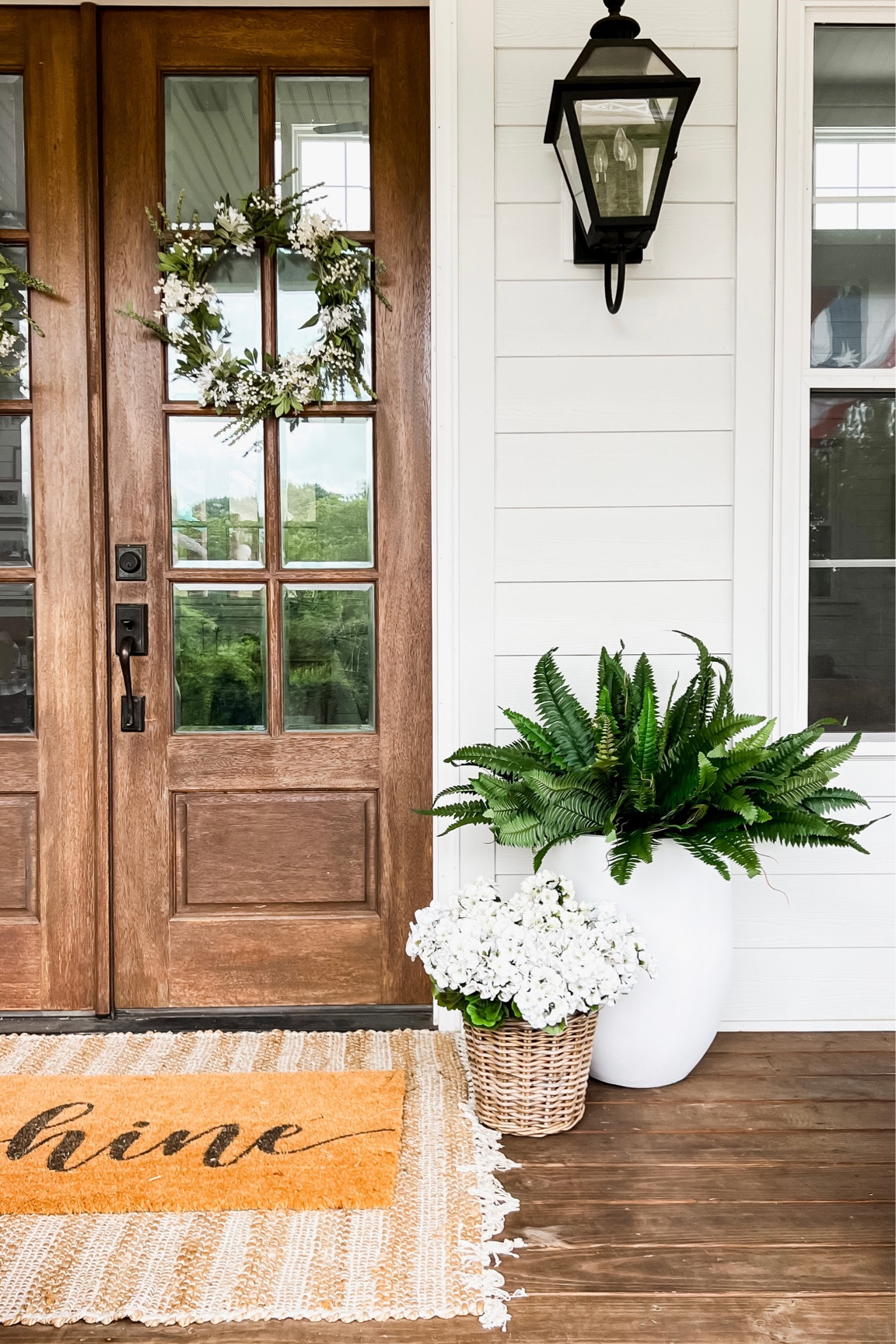 Faux ferns s still an amazing price almost half off! Faux artificial silk flowers, plants and shrubs, large oversized, white planter, artificial geranium, white, hydrangeas, spring, and summer read outdoor lantern, light fixtures, wall sconces, double layered doormat and jute rug, scatter rug, front porch and front door home decor summer to fall

#LTKstyletip #LTKhome #LTKsalealert