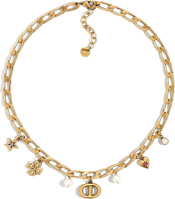 18k Gold Pearl Letter Lucky Charm Pendant Necklace for Women, Adjustable Chain with Heart, Star, ... | Amazon (US)