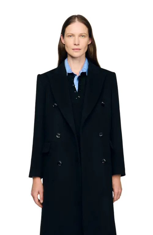 SANDRO Long wool coat in Black at Nordstrom, Size 34 Eu | Nordstrom