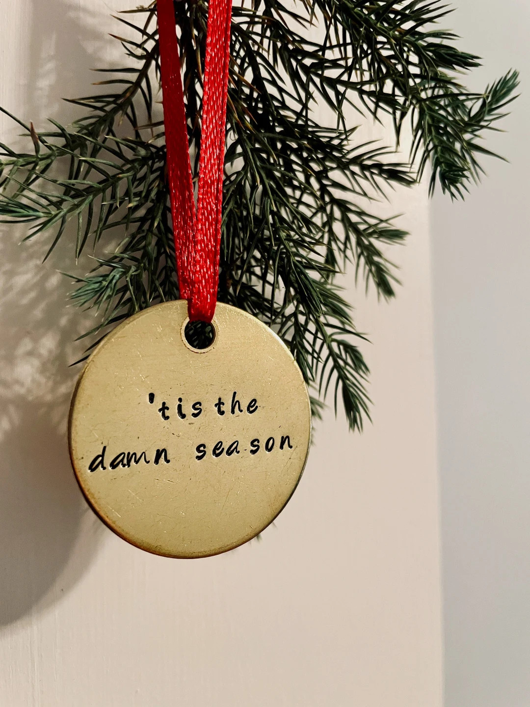 Tis the Damn Season 1.5 Christmas Tree Ornament Handstamped Brass - Etsy | Etsy (US)