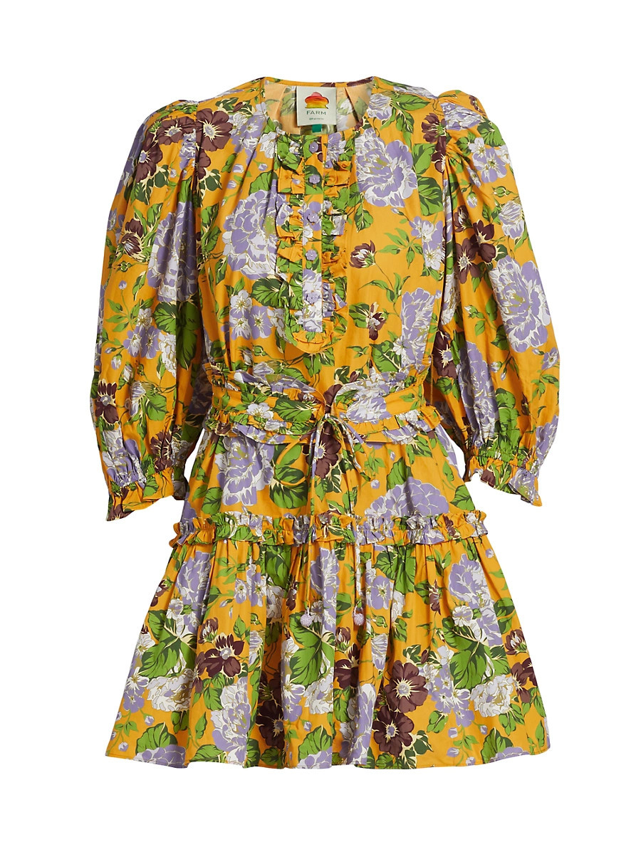 Women's Capri Floral Cotton Minidress - Capri Floral Yellow - Size Large | Saks Fifth Avenue