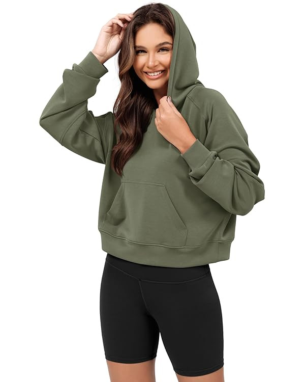ODODOS Modal Soft Long Sleeve Cropped Hoodie for Women Oversized Pullover Sweatshirts with Pocket | Amazon (US)