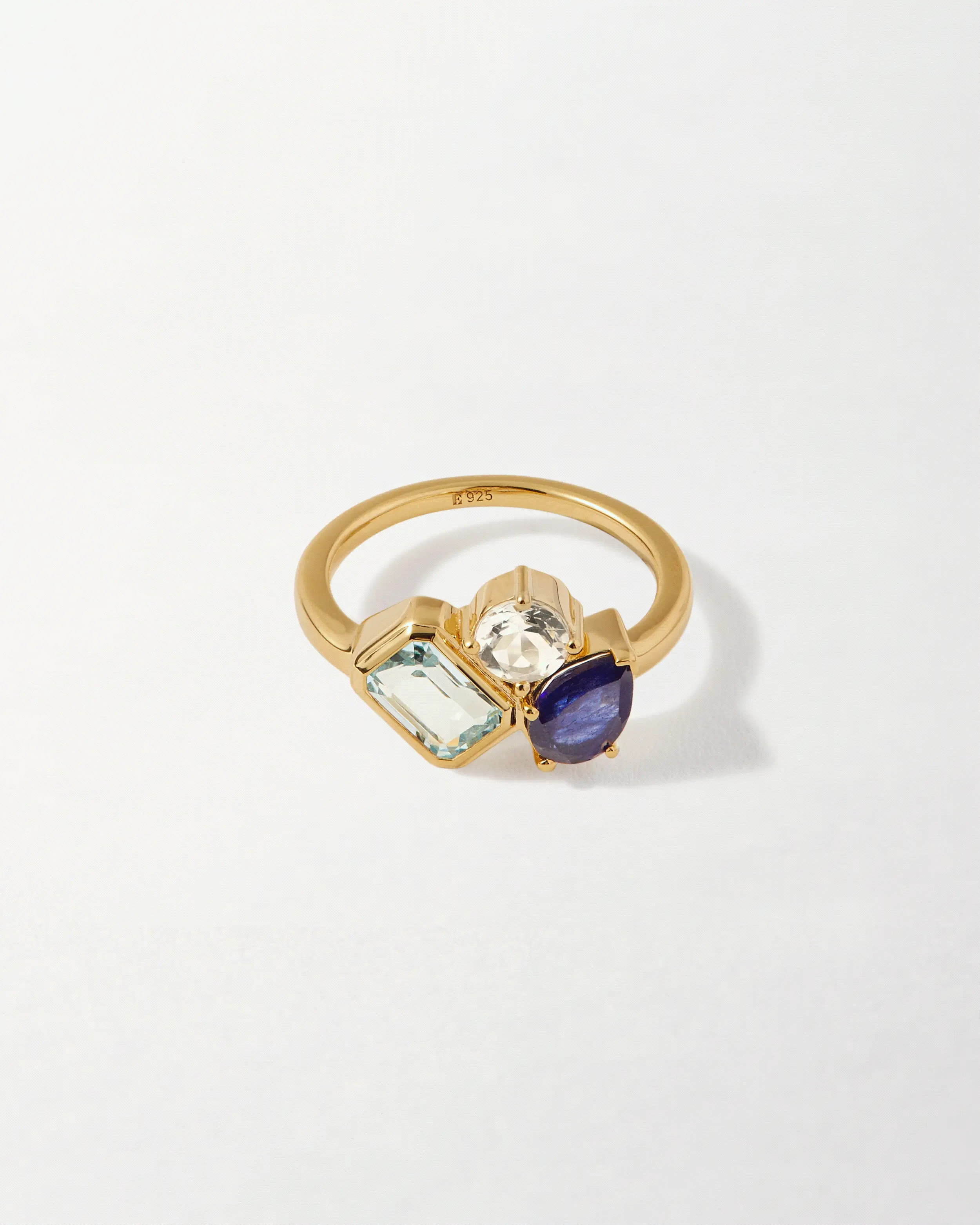 Trinity Customised Gemstone Ring | 18k Gold Plated Triple Gemstone | EDGE of EMBER Ltd