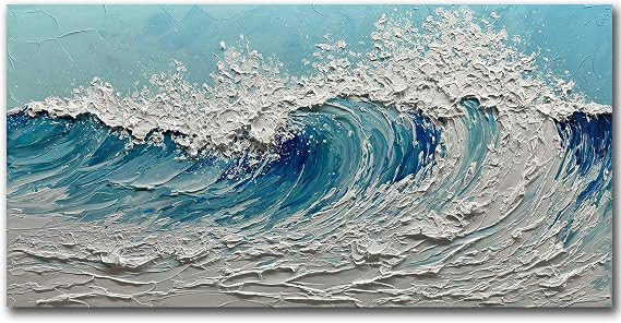 V-inspire Modern Ocean Wave Canvas Wall Art, 24 x 48 inches, Hand-Painted 3D Textured Oil Paintin... | Amazon (US)