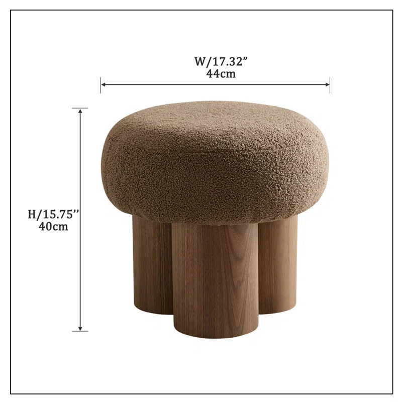 Mushroom Stool, Brown Lamb Wool Seat, Barrel PVC Pipe With Walnut Veneer | Wayfair North America