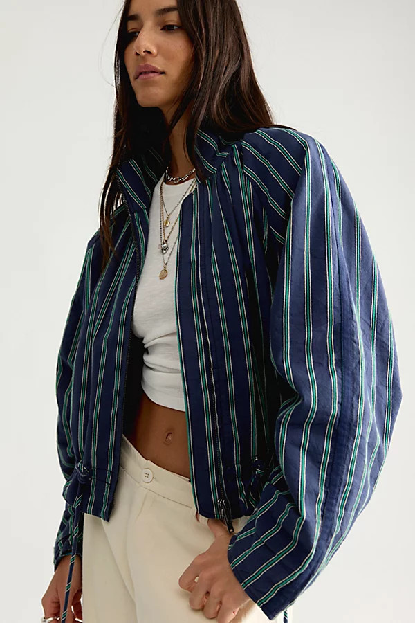 Devon Striped Balloon Funnel-Neck Jacket | Free People (Global - UK&FR Excluded)