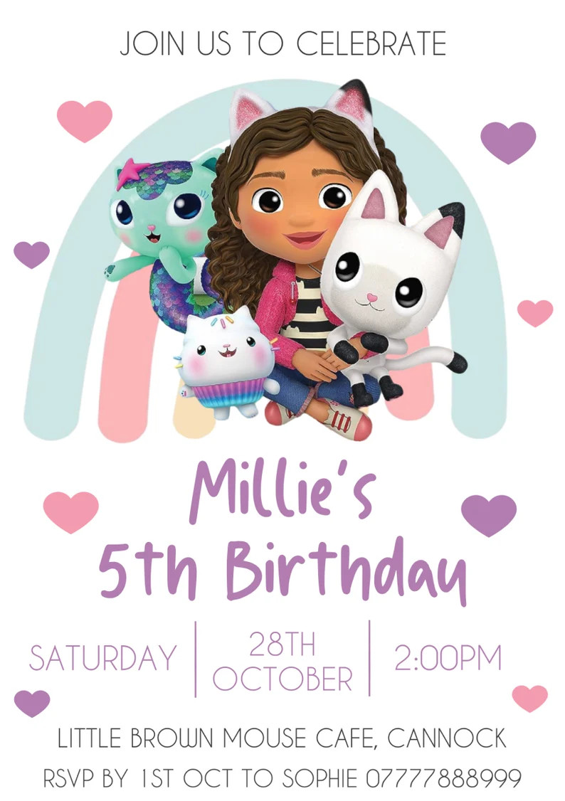 24 Hour Service Digital Invitation Gabbys Dollhouse Birthday Party Invite Childrens Girls Cat - E... | Etsy (US)