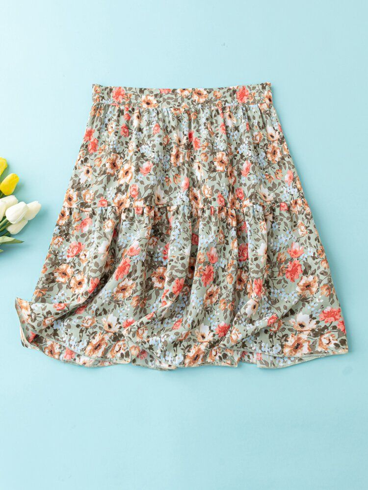 New
     
      Plus Floral Print Ruffle Hem Skirt | SHEIN