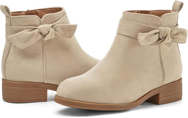 Coutgo Girls Toddler Bow knot Ankle Boots Low Chunky Heel Side Zipper Cute Dress Booties Little B... | Amazon (US)