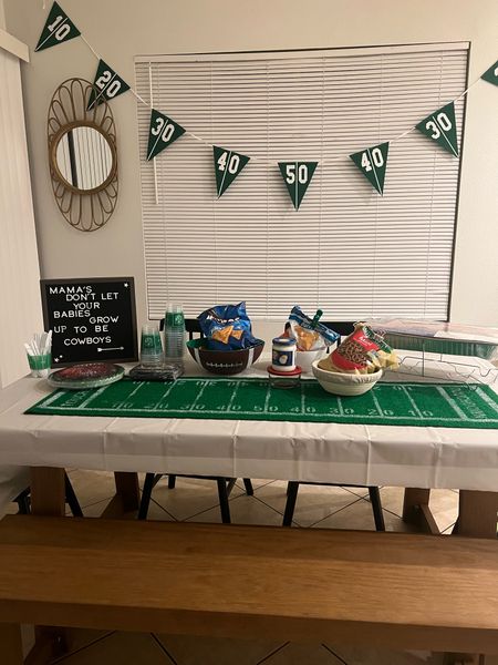 Super Bowl Sunday party decor 🏈🏟️ I bought everything from Party City so wasn’t able to link exact items, but linked similar!  #footballparty #SuperBowl 

#LTKfamily #LTKparties #LTKfindsunder50