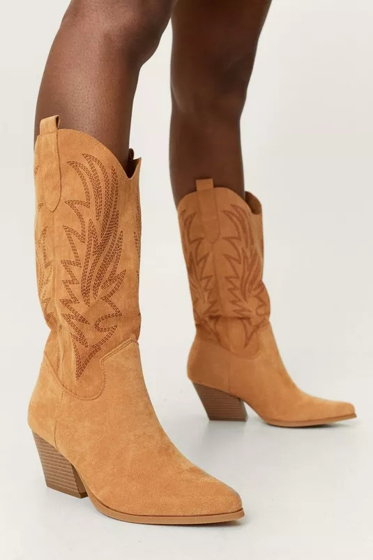 Faux Suede Embroidered Cowboy Boots | Nasty Gal (US)