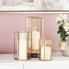 CosmoLiving Large Modern Metallic Gold Metal & Glass Candle Holders with Hexagon Silhouettes| Set... | Walmart (US)