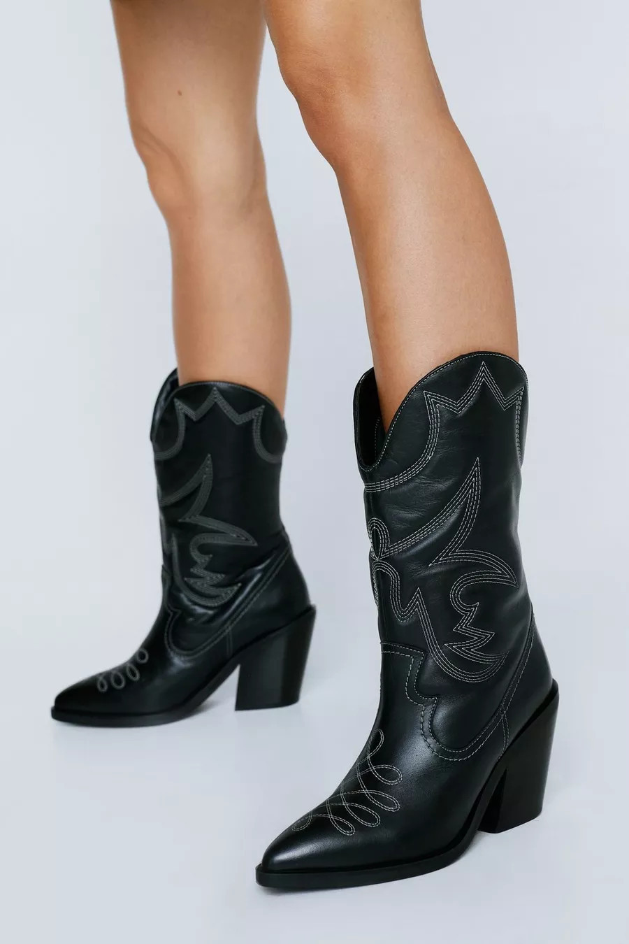 Premium Leather Stitch Detail Cowboy Boots | Nasty Gal (US)
