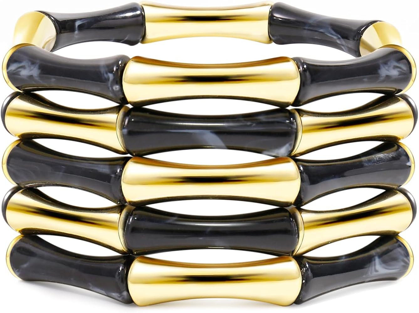Gold Tube Bangle Bracelets for Women Stackable Bamboo Chunky Acrylic Beads Stretch Friendship Sum... | Amazon (US)