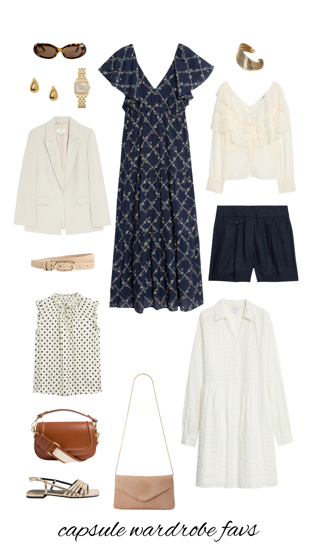 M&S, Marks & Spencer, Sunglasses, Earrings, Cartier, Cartier Watch, Gold Bracelet, Ruffled Blouse, Blazer, Polka Dot Blouse, White Dress, Linen, Handbag, Golden Caged Sandals, Beige Belt, Tailored Shorts 

 

#LTKuk #LTKsummer #LTKluxury