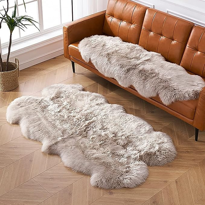HUAHOO Premium Genuine Sheepskin Rug Linen Real Australia Sheepskin Natural Luxury Fluffy Lambski... | Amazon (US)