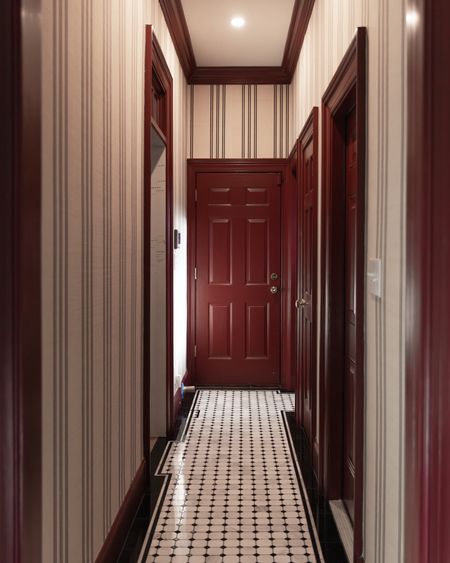 This back hallway has seen quite the transformation over the past few years🤭 Adding the black and white tile and red trim was just the drama this space needed to really have that wow factor♥️

#LTKU #LTKstyletip #LTKhome