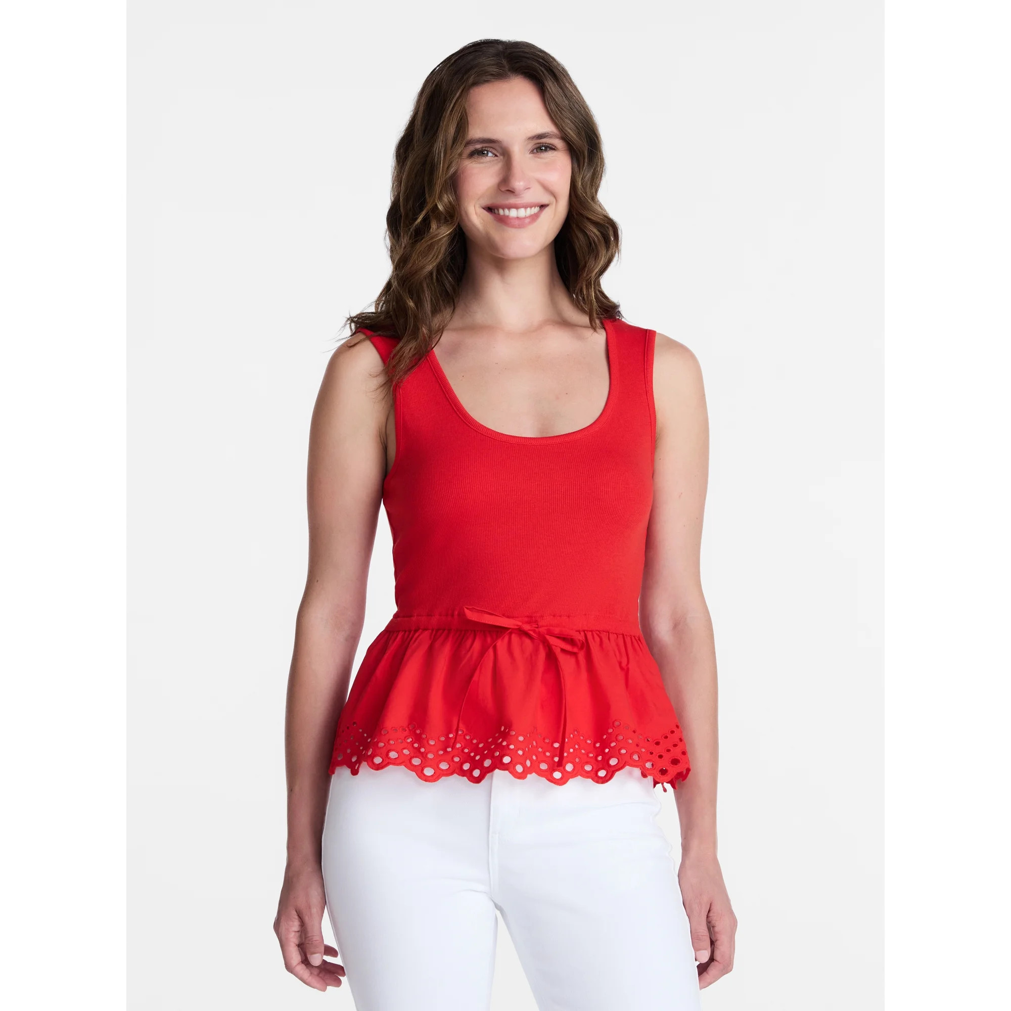 Time and Tru Women's Peplum Tank Top with Eyelet Trim, Sizes XS-XXXL | Walmart (US)