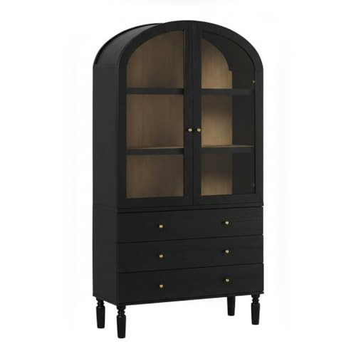 Walker Edison Darci Modern Arched Bookshelf Cabinet with Glass Doors and Lower Drawers, 74 Inch, Black | Amazon (US)